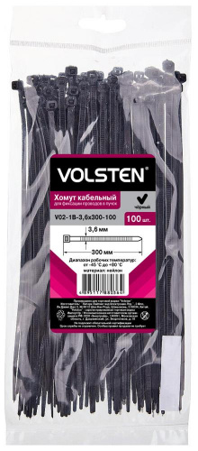 картинка Удлинители электрические VOLSTEN (12961) V02-1B-3,6х300-100 (Хомут черный нейлон 3,6х300 (100шт.) от магазина Tovar-RF.ru