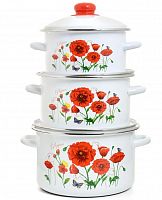 картинка Набор посуды ЭСТЕТ Набор посуды ЭТ-75001 "Красные маки" цилиндрический 2.0+3.0+4.0л 6 пр от магазина Tovar-RF.ru