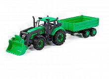 картинка игрушка полесье трактор "прогресс" с бортовым прицепом и ковшом инерционный (зелёный) (в лотке) 94650 от магазина Tovar-RF.ru
