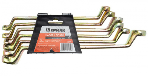 картинка Набор инструмента ЕРМАК 736-075 Набор ключей накидных, 6 предм., 8x10 - 17x19мм, желтый цинк, пластик холдер от магазина Tovar-RF.ru