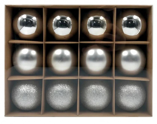 картинка Набор ёлочных шаров WINTER GLADE Набор ёлочных шаров, пластик, 8 см, 12 шт, серебряный микс, 8012G002 от магазина Tovar-RF.ru