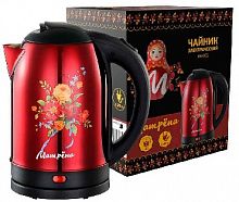 картинка чайник электрический матрёна ma-005 нержавейка красный хохлома от магазина Tovar-RF.ru