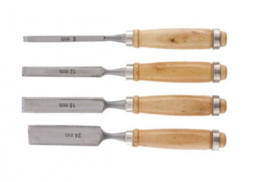 картинка Набор инструмента SPARTA Набор долот-стамесок, 6-12-18-24 мм, плоских, деревянные рукоятки 242405 от магазина Tovar-RF.ru