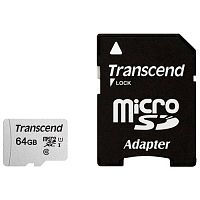 картинка micro securedigital 64gb transcend class 10 ts64gusd300s-a {microsdxc class 10 uhs-i, sd adapter} от магазина Tovar-RF.ru