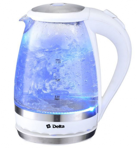 картинка чайник электрический delta dl-1202 стекло белый от магазина Tovar-RF.ru