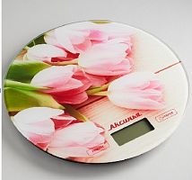 картинка весы аксинья кс-6503 "розовые тюльпаны" 5 кг, стекло от магазина Tovar-RF.ru