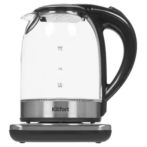 картинка чайник, kitfort, кт-657, мощность 2200 вт, ёмкость 1.7л, режимы нагрева 40-100 °с, стекло, метал, автоотключение, поддержание температуры, цветовая индикация, дисплей, стальной от магазина Tovar-RF.ru