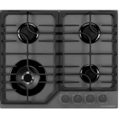 картинка встраиваемые газовые панели kuppersberg/ газовая  варочная поверхность стекло, ширина 60 см, 4 газовые конфорки,комфорка повышенной мощности,автоподжиг, газ-контроль, чугунные решетки, цвет серый от магазина Tovar-RF.ru