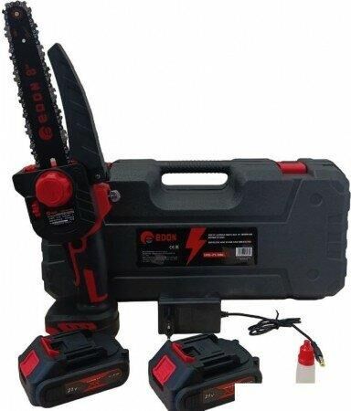 картинка Пила цепная аккумуляторная EDON UNS-21/8BL черный/красный 25170 8", 21В, 2аккум., бесщеточный от магазина Tovar-RF.ru