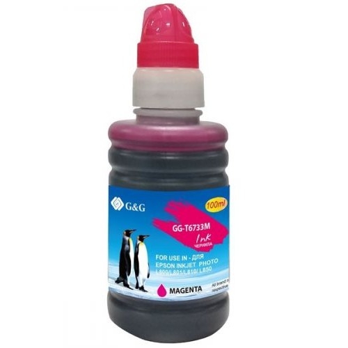картинка чернила g&g gg-t6733m пурпурный100мл для epson l800, l805, l810, l850 от магазина Tovar-RF.ru