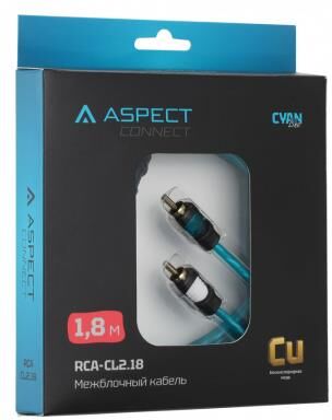 картинка aspect межблочный кабель rca-cl2.18, cyan line, витая пара, ofc, 1 экран, 2rca-2rca, 1.8м от магазина Tovar-RF.ru
