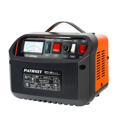 картинка Заряднопредпусковое устройство PATRIOT BCT-30 Boost [650301530] {Вход.напр. 1ф - 220В ±15%, макс.мощн. 700Вт; напр.зарядки 12/24В, ток заряд/boost 16.0/20.0А; емк.бат. 120-240А/час, вес 9.1кг} от магазина Tovar-RF.ru
