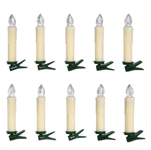 картинка Набор елочных свечей VEGAS 55118 Набор ёлочных свечей беспроводн с пультом, 10 шт.,1,8 х10 см, тёплое свечение LED,с эффектом пламени,таймер,на батарейках (не в комплекте) от магазина Tovar-RF.ru