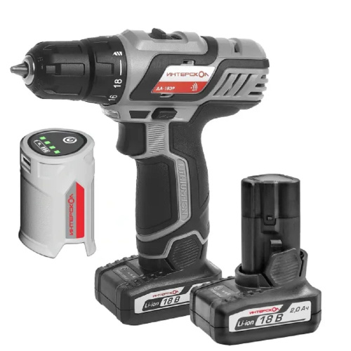 картинка Интерскол Комплект Дрель-шуруповерт ДА-18ЭР ПРОМО { 18В, 35 Нм, 2 АКБ 2,0 Ач, картон + USB адаптер зарядного устройства для АКБ 18В } от магазина Tovar-RF.ru