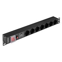 картинка exegate ex299607rus блок розеток с сетевым фильтром (surge protect), защитой от перегрузки и разъемом подключения c14 exegate serverpro pdu-19h702 al-7s-c14-sw-o-spd1 (19", 1u, алюминий, 7 schuko, c14 от магазина Tovar-RF.ru