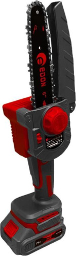 картинка Пила цепная аккумуляторная EDON UNS-21/6BL черный/красный 25169 6", 21В, 2аккум., бесщеточный от магазина Tovar-RF.ru