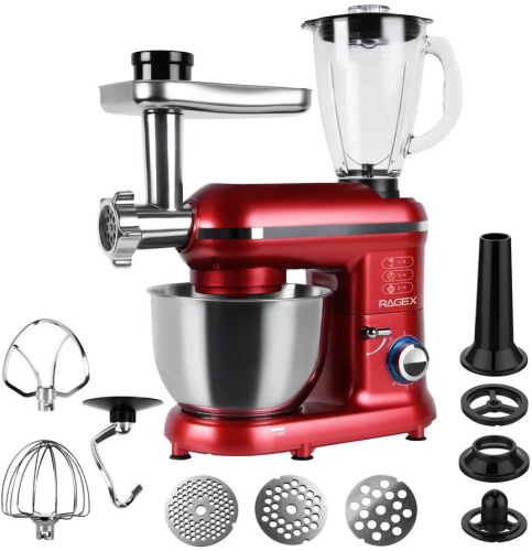 картинка кухонный комбайн 9 в 1 ragex r101, 4.5л, 1500вт, цвет: 600 (красный), китай ragex r101-600 красный 1500вт 6 скор от магазина Tovar-RF.ru