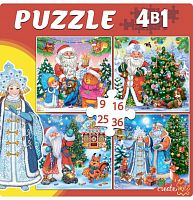 картинка мозаика рыжий кот пазлы 4 в 1. новогодние истории (9,16, 25, 36 эл.) п-6802 пп-00209193 от магазина Tovar-RF.ru