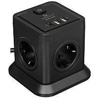картинка cablexpert сетевой фильтр tower twr-4-cu2-b-2 (4р, 10а, 1xtype-c pd, 20вт, 2 х usb, 2м, ур.защиты 2+) черный, коробка от магазина Tovar-RF.ru