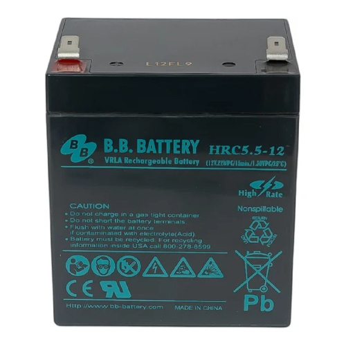 картинка акб b.b. battery hrc 5.5-12 (12в 5.5ач) 132вт/блок, дхшхв 90х70х102 мм, масса 1.62 кг, клеммы f2 от магазина Tovar-RF.ru