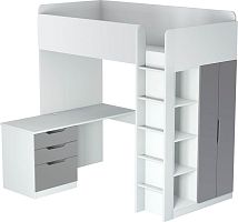 картинка кровать-чердак polini кровать-чердак polini kids simple с письменным столом и шкафом, белый-серый (8кор) polini кровать-чердак polini kids simple с письменным столом и шкафом, белый-серый (8кор) от магазина Tovar-RF.ru