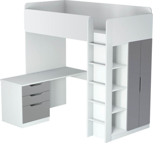 картинка кровать-чердак polini кровать-чердак polini kids simple с письменным столом и шкафом, белый-серый (8кор) polini кровать-чердак polini kids simple с письменным столом и шкафом, белый-серый (8кор) от магазина Tovar-RF.ru