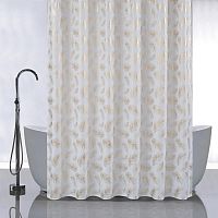 картинка Штора для ванной САНАКС 01-106 Штора с рисунком, золотые перья на белом, в ванную комнату, без колец - полиэстэр, 180 х 180 см от магазина Tovar-RF.ru