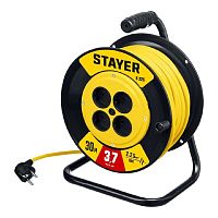 картинка Удлинитель силовой Stayer 55070-30, розеток 4шт, 2x2.5 кв.мм, 10A, 30м, ПВС, катушка, желтый от магазина Tovar-RF.ru