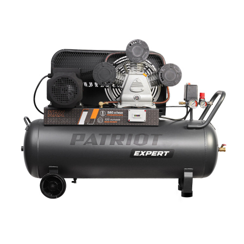 картинка компрессор patriot krx 580 l100 d [545302330] { поршневой, ременной, масляный, 580 л/мин, 100 л, 10 бар, 3 квт, 400 в } от магазина Tovar-RF.ru