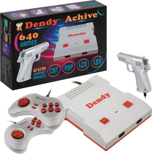 картинка игровая консоль dendy achive 640 игр + световой пистолет серая от магазина Tovar-RF.ru