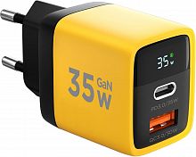 картинка сзу cablexpert (22110) зу с дисплеем 35вт gan, qc4.0/pd3.0, 1хusb, 1хtype-c, желтый, коробка от магазина Tovar-RF.ru