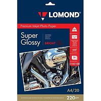 картинка Фотобумага ПРЕМИУМ для стр.печати LOMOND А4, 220 г/м2 односторонняя Bright Super Glossy 20л от магазина Tovar-RF.ru