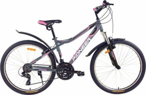 картинка велосипед pioneer favorite 26"/16" gray-black-pinkот магазина Tovar-RF.ru