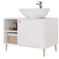 картинка Тумба LUNO, 80см, напольная, 1дв., 2 откр. полки,белый глянец, под ум. Триумф от магазина Tovar-RF.ru