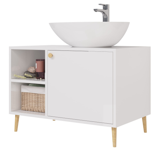 картинка Тумба LUNO, 80см, напольная, 1дв., 2 откр. полки,белый глянец, под ум. Триумф от магазина Tovar-RF.ru