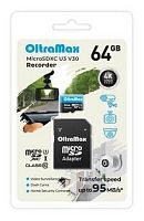 картинка карта памяти oltramax microsdxc 64gb class 10 (u3) v30 recorder + адаптер (sd 95 mb/s) [om64gcsdxc10-u3-v30] от магазина Tovar-RF.ru