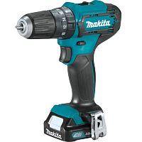 картинка Makita HP333DWAE Дрель аккумуляторная { 12В,2х2 Ач Li-ion(слайдер),БЗП-10мм,0-450\1700об\м,30\14Нм,1.1кг,чем,подсв } от магазина Tovar-RF.ru