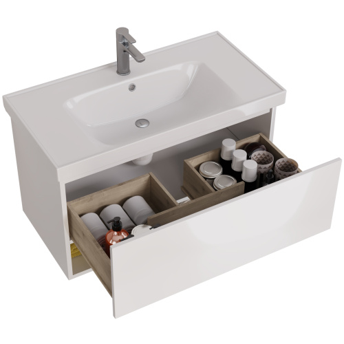 картинка Тумба PERFECTO, 90 см, подвесная, 1 ящик, push-to-open, белый глянец от магазина Tovar-RF.ru фото 9