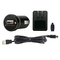 картинка зарядное устройство авто/розетка для usb-устройств + mini-usb кабель и micro-usb адаптер kensington (1 amp) от магазина Tovar-RF.ru