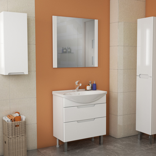 картинка Тумба LAGUNA PLUS, 75 см, подвесная/напольная, 2 ящика, с опорами, белый глянец от магазина Tovar-RF.ru фото 6