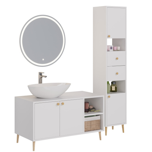 картинка Тумба LUNO, 100см, напольная, 2дв., 2 откр. полки,белый глянец, под ум. Триумф от магазина Tovar-RF.ru фото 10