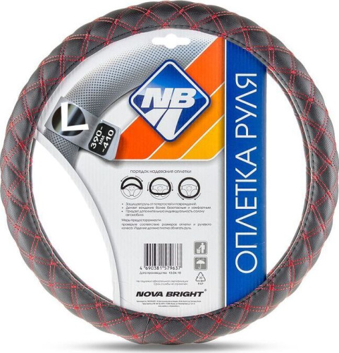 картинка оплетка на руль nova bright (l) экокожа, черная с прострочкой красными ромбиками 47677 nova bright (l) экокожа, черная с прострочкой красными ромбиками 47677 от магазина Tovar-RF.ru