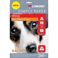картинка LOMOND 0102152 Фотобумага Simply A4/260г/м2/50л./белый CIE148% глянцевое для струйной печати от магазина Tovar-RF.ru