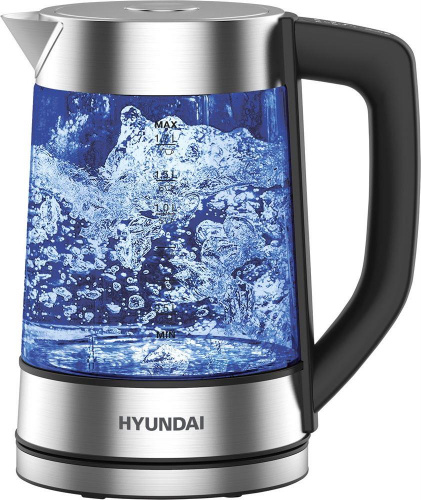 картинка чайник hyundai hyk-g7406 1.7л. 2200вт черный/серебристый (стекло) от магазина Tovar-RF.ru