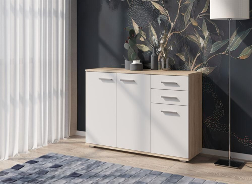 картинка Комод НК-МЕБЕЛЬ FUN комод КД-3 Дуб Сонома/Белый 71336957 (1 кор.) от магазина Tovar-RF.ru