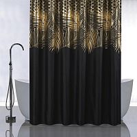 картинка Штора для ванной САНАКС 01-107 Штора с рисунком, золотые перья на черном, в ванную комнату, без колец - полиэстэр, 180 х 180 см от магазина Tovar-RF.ru
