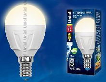 картинка Лампа светодиодная UNIEL (UL-00002419) LED-G45 7W/WW/E14 шар Теплый белый свет от магазина Tovar-RF.ru