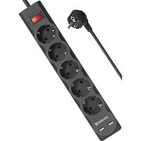 картинка defender фильтр dfs 755 5.0 м, 5 розеток, 2xusb, 2.1a (99755) от магазина Tovar-RF.ru