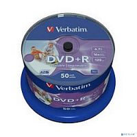 картинка verbatim  диски dvd+r  4.7gb 16-х, wide photo inkjet printable,  50 шт, cake box (43512 ) от магазина Tovar-RF.ru
