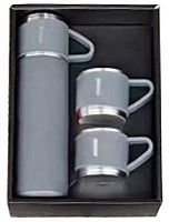 картинка термос mallony набор: термос + термокружки festa, 0,5 л (3 кружки), серый (106052)от магазина Tovar-RF.ru